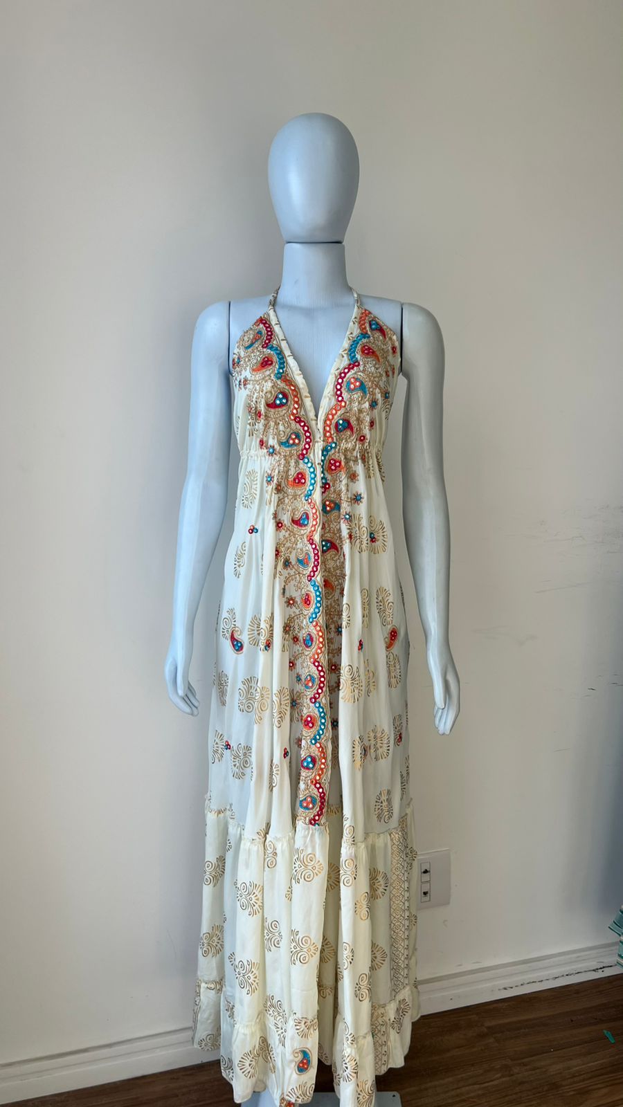 Vestido Indiano Midi Pavão Real Turquesa