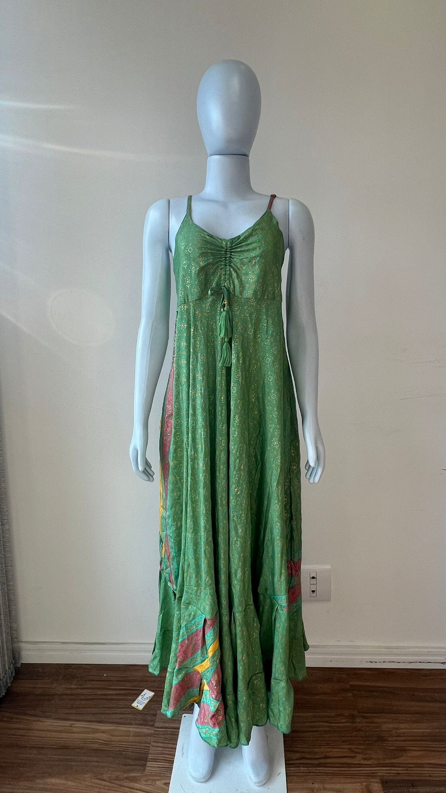 Vestido Indiano Midi Pavão Real Rosa Fúcsia