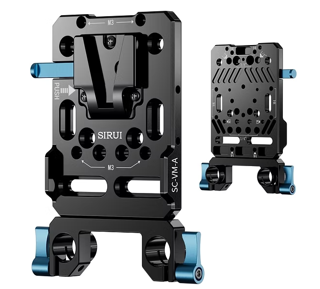 Sirui Placa de batería de montaje en V con abrazaderas dobles de varilla