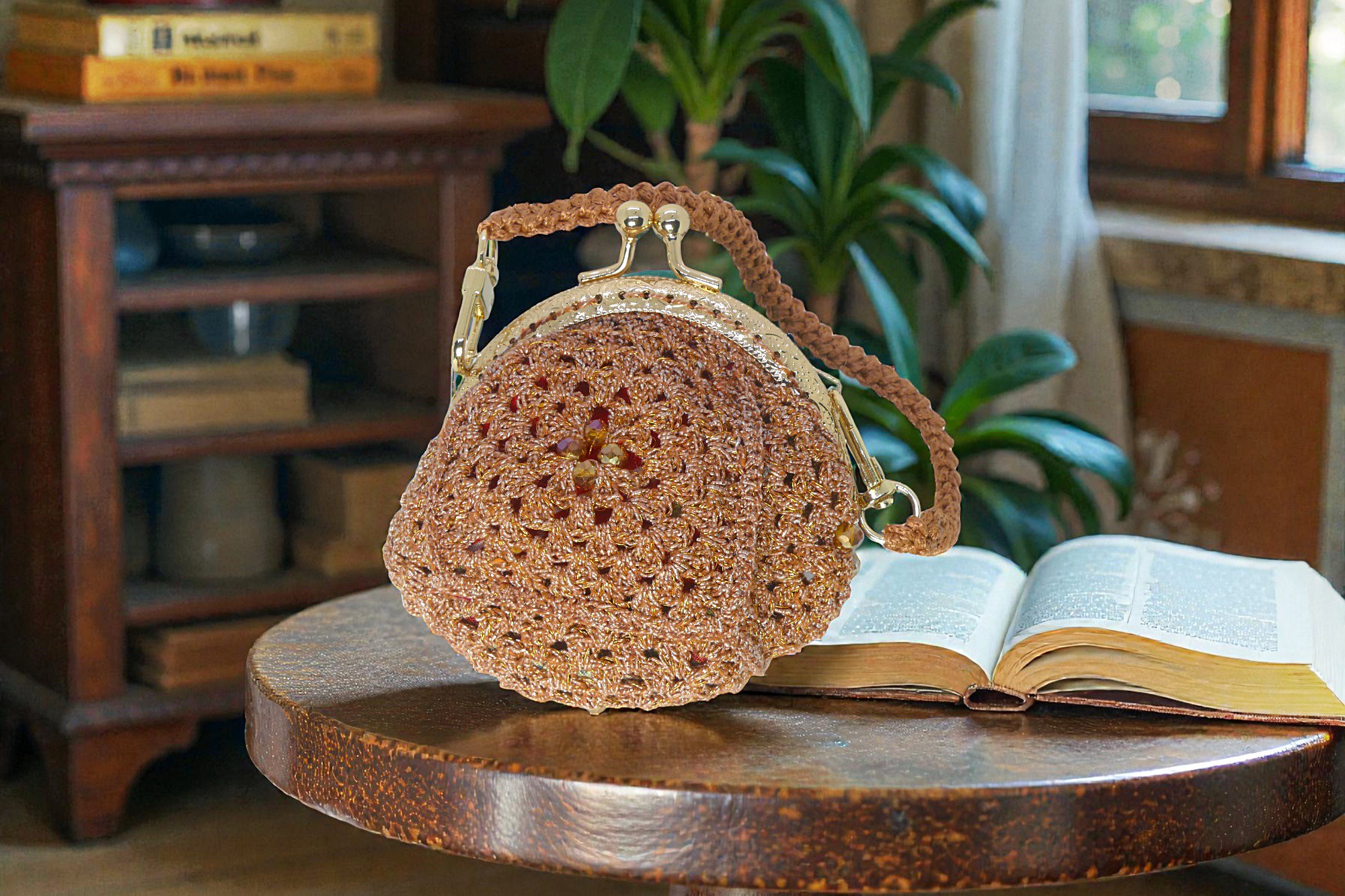 Bolso monedero de crochet tejido a mano