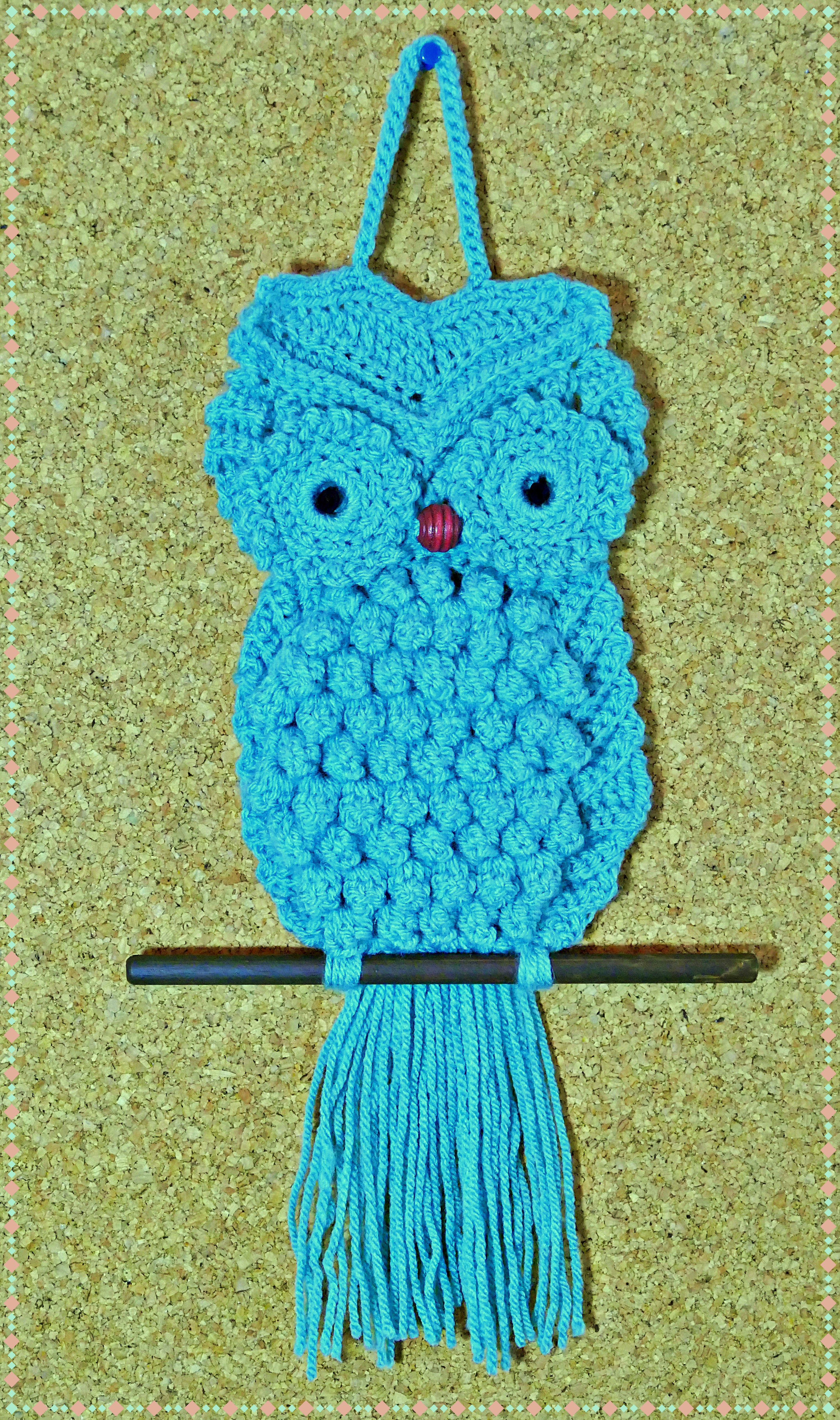 Búho de crochet azul
