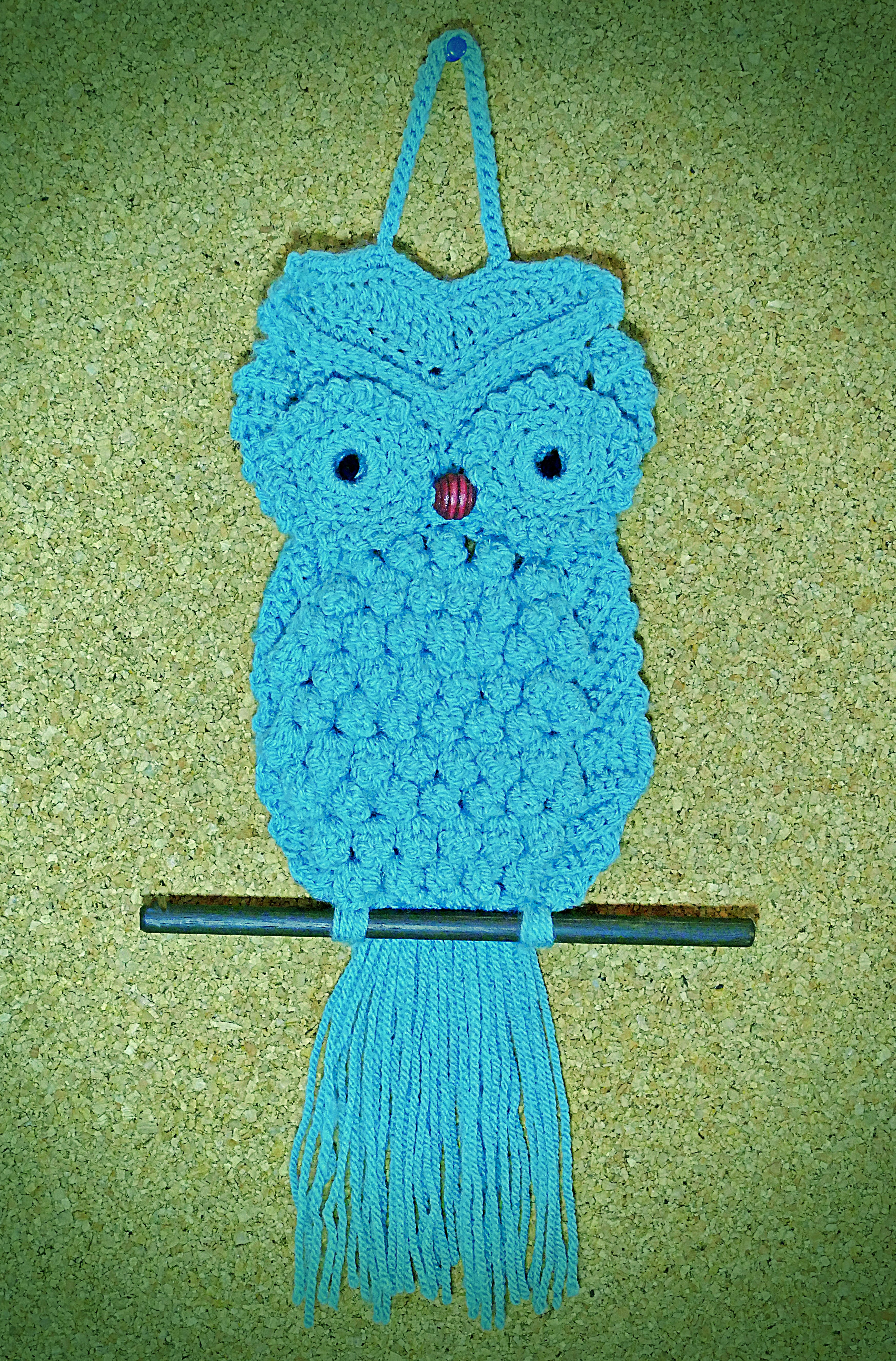 Búho de crochet azul