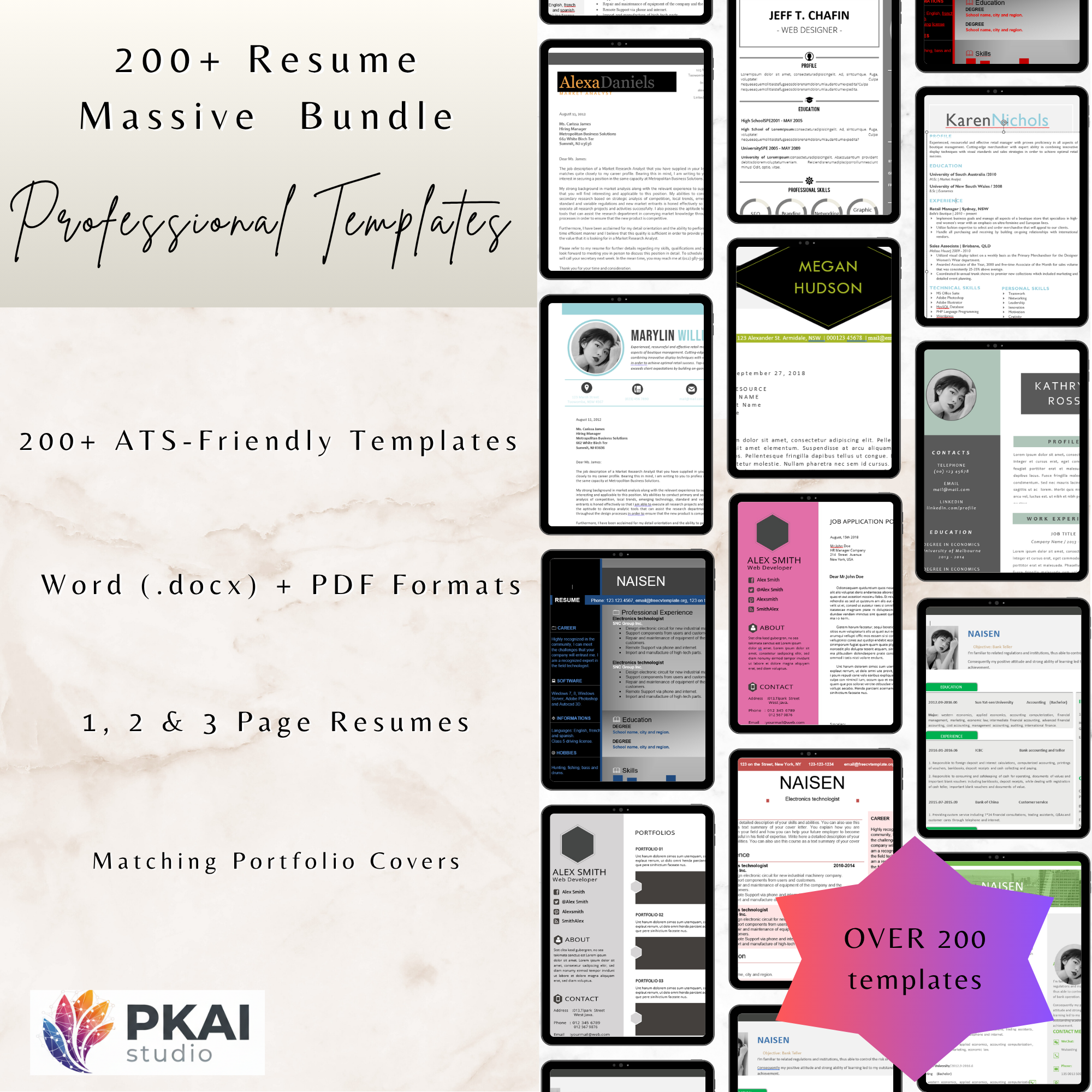 200+ ATS Friendly Resume Templates | Microsoft Word + PDF | 1–3 Page CVs + Portfolio Covers | Instant Download