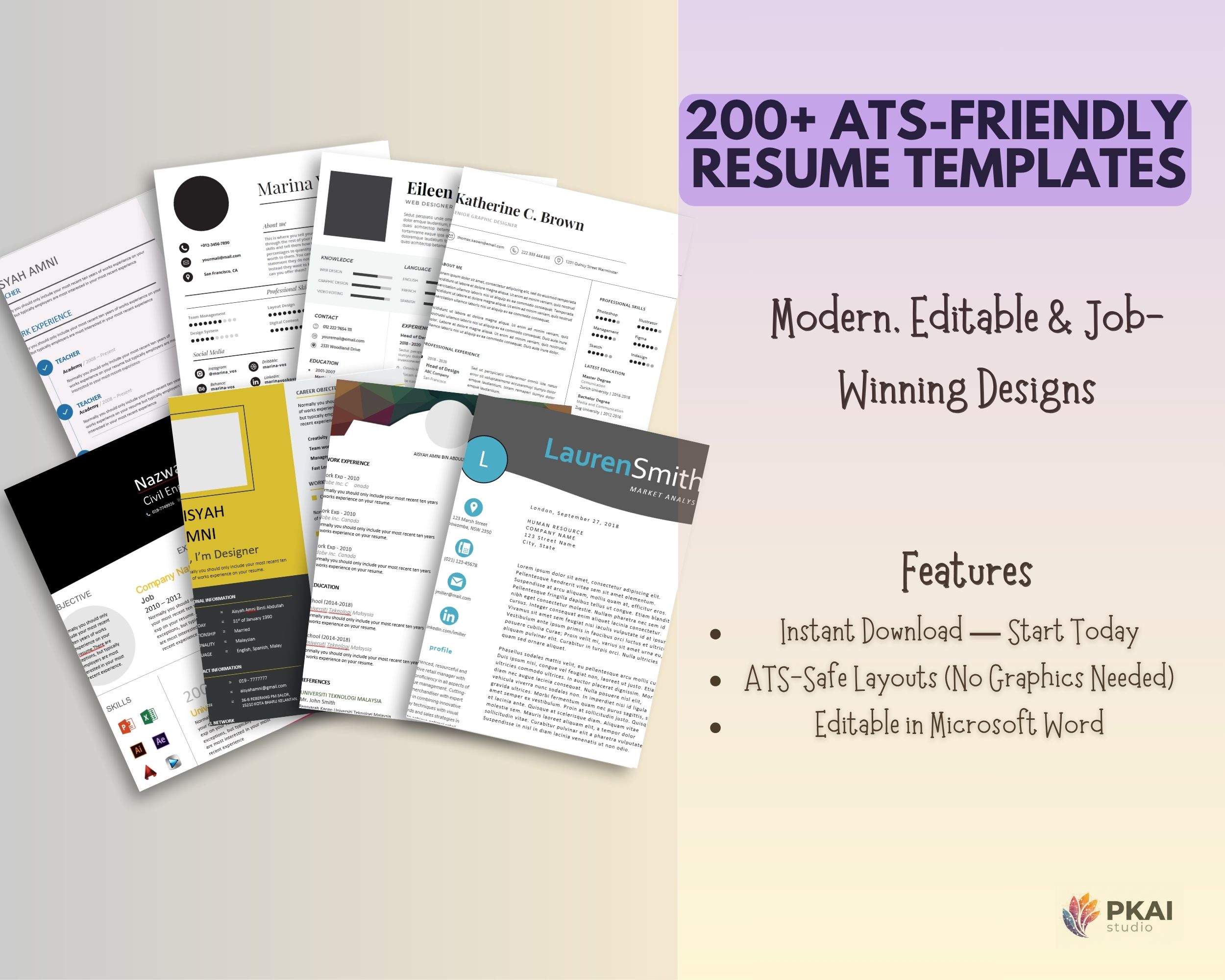 200+ ATS Friendly Resume Templates | Microsoft Word + PDF | 1–3 Page CVs + Portfolio Covers | Instant Download