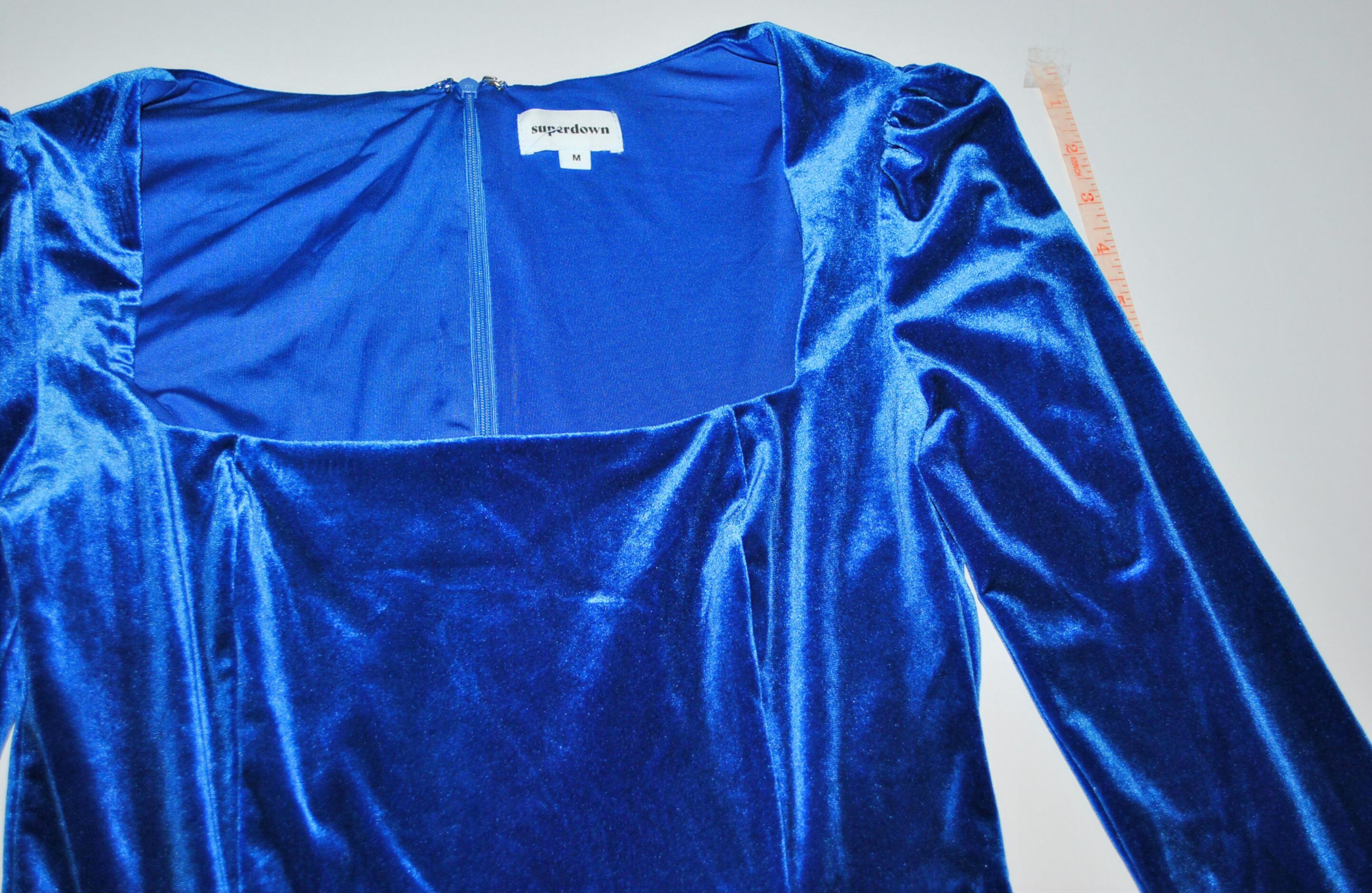 SUPERDOWN Blue Velvet Long Sleeve Dress