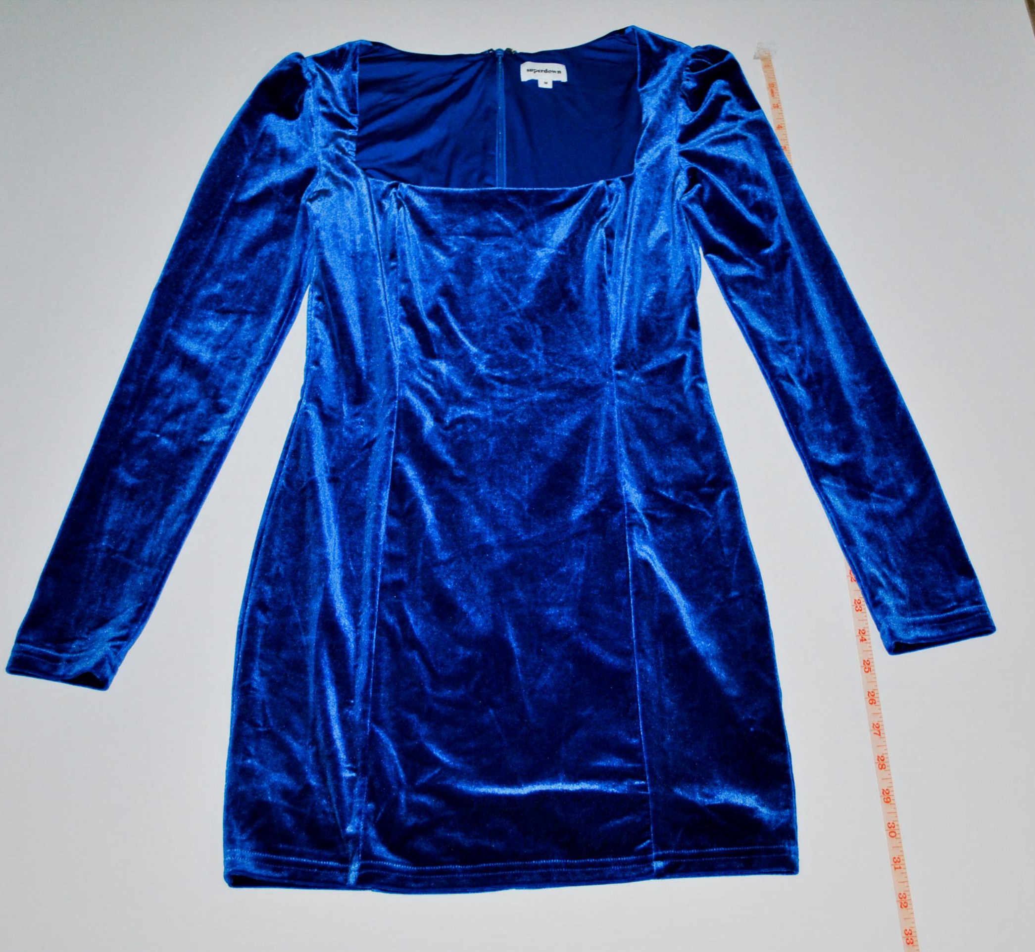 SUPERDOWN Blue Velvet Long Sleeve Dress