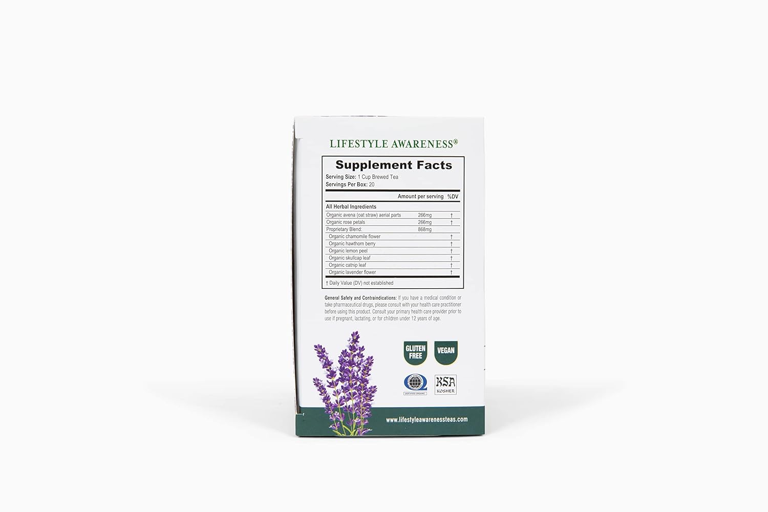 Lifestyle Awareness Serene Slumber Tea with Soothing Lavender, Caffeine-Free , 20 Tea Bags