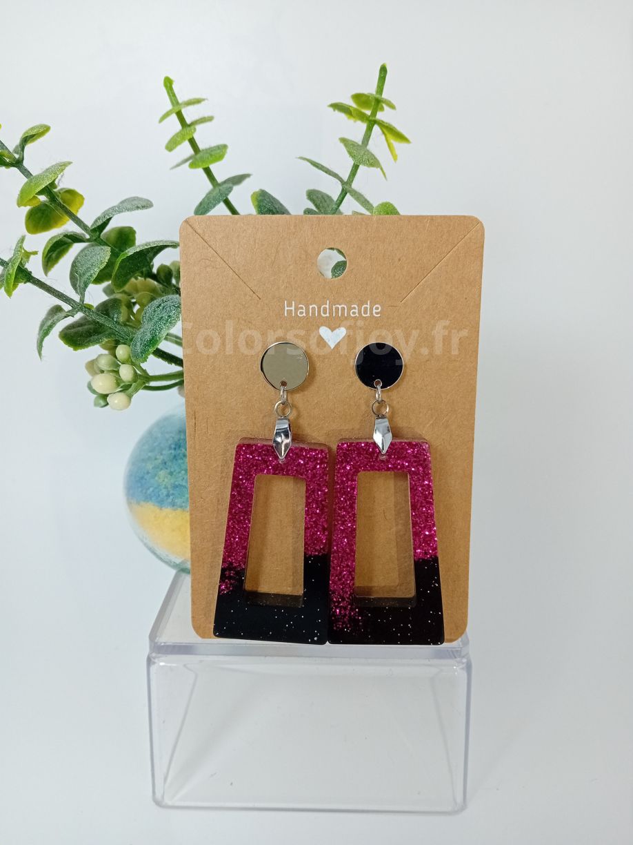 Boucles d’oreilles Roses et Noires à Paillettes