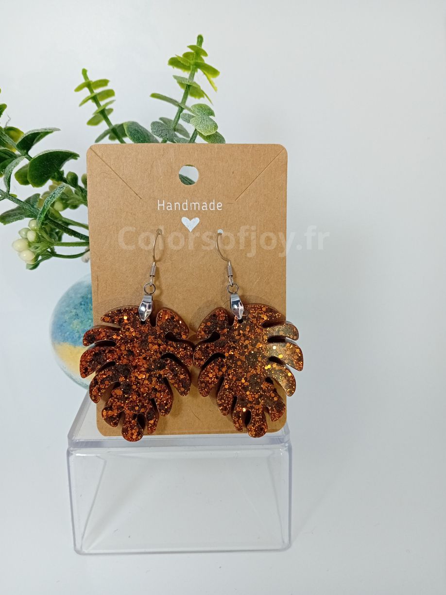 Boucles d’oreilles Marrons à Paillettes