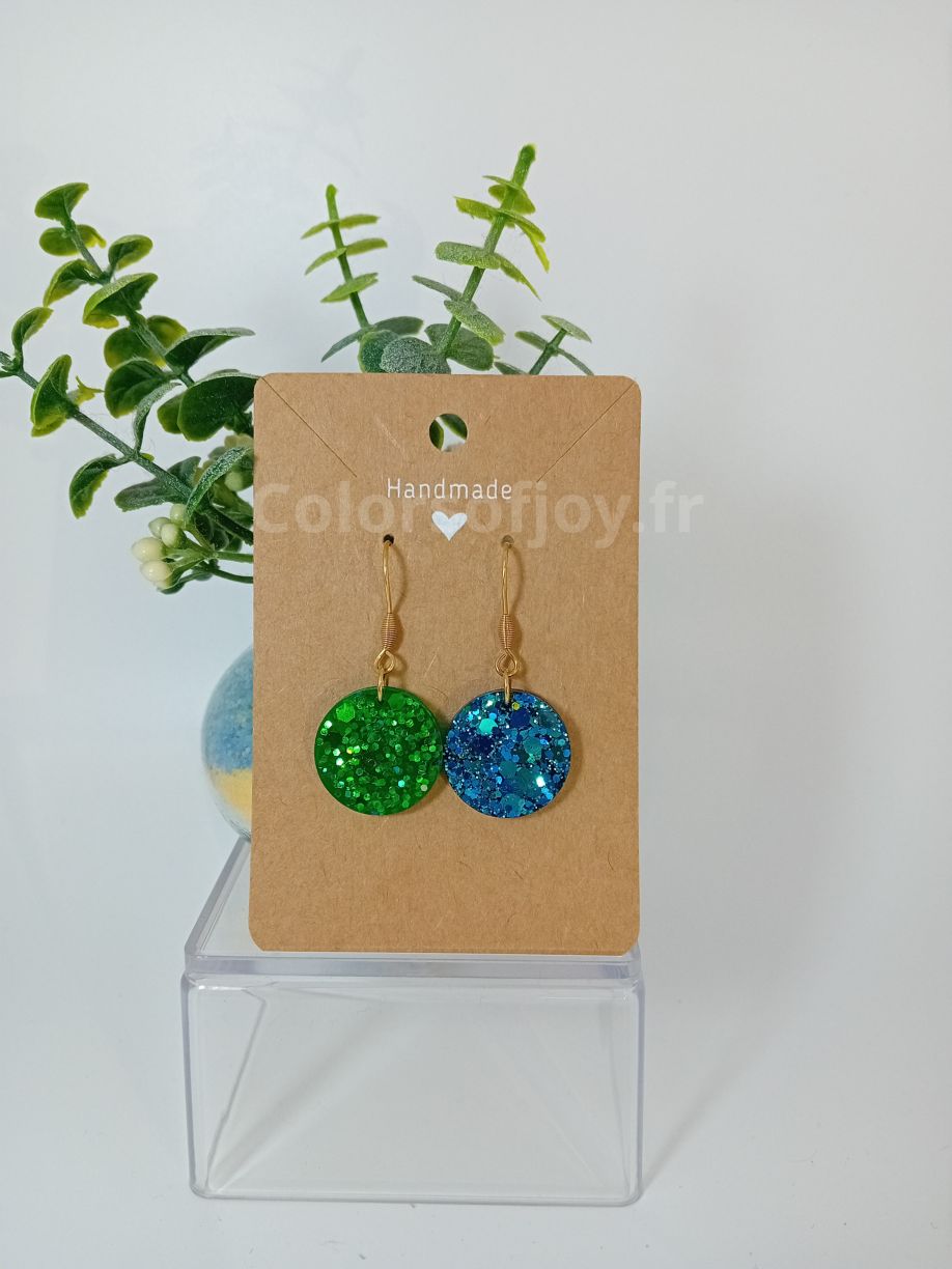 Boucles d’oreilles Vertes et Bleues à Paillettes