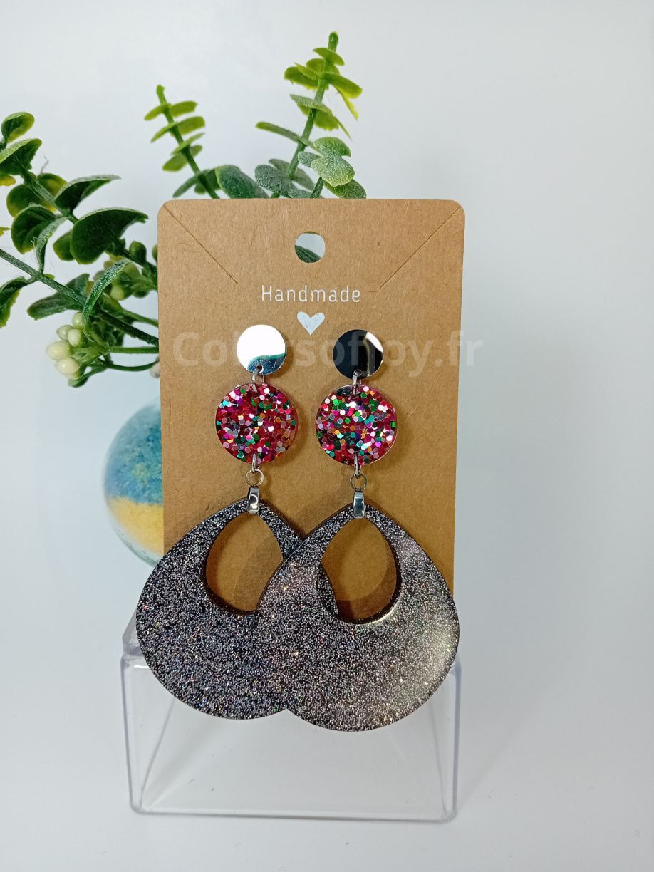 Boucles d’oreilles Argentées et Multicolores à Paillettes