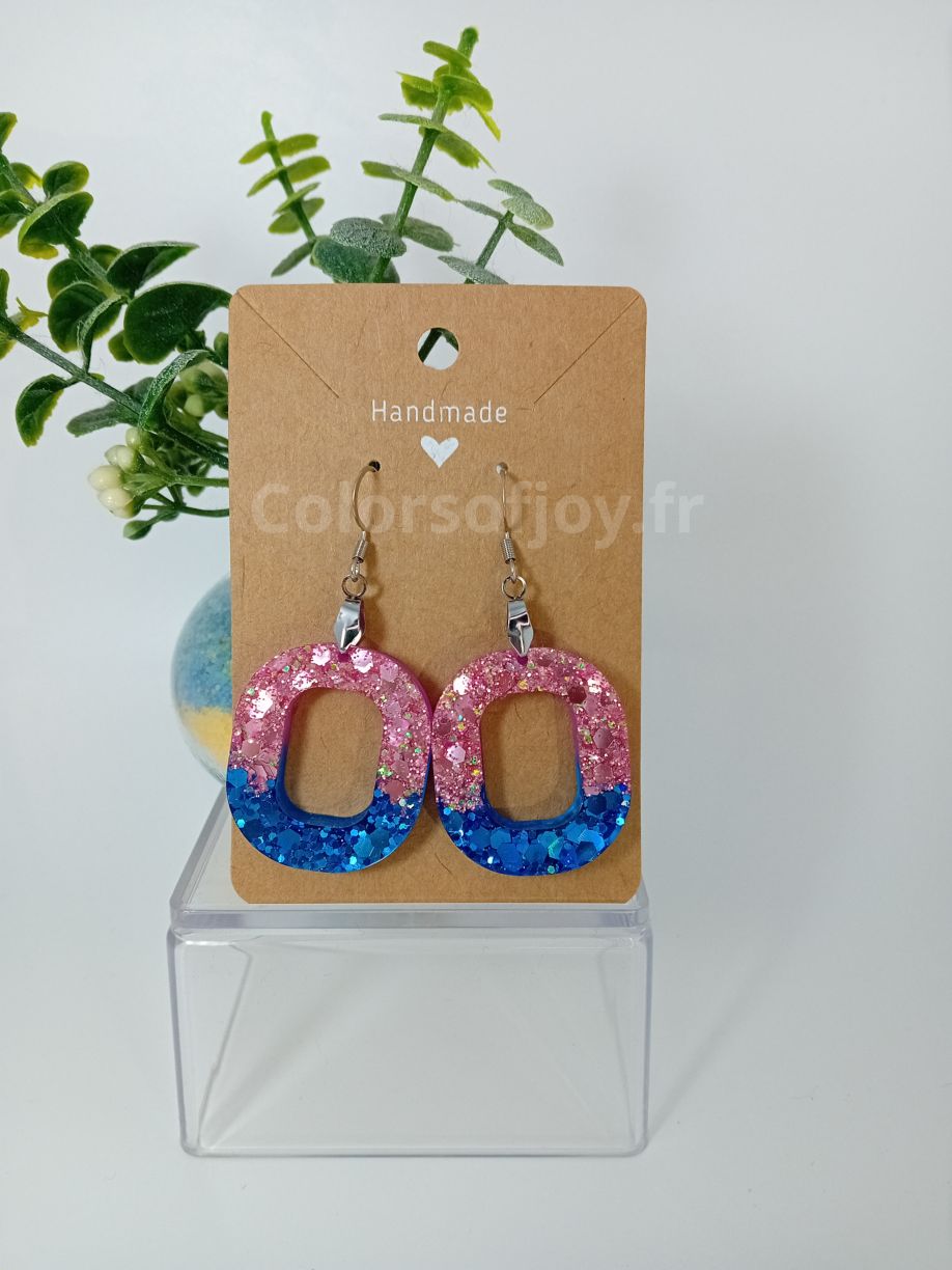 Boucles d’oreilles Bleues et Roses à Paillettes