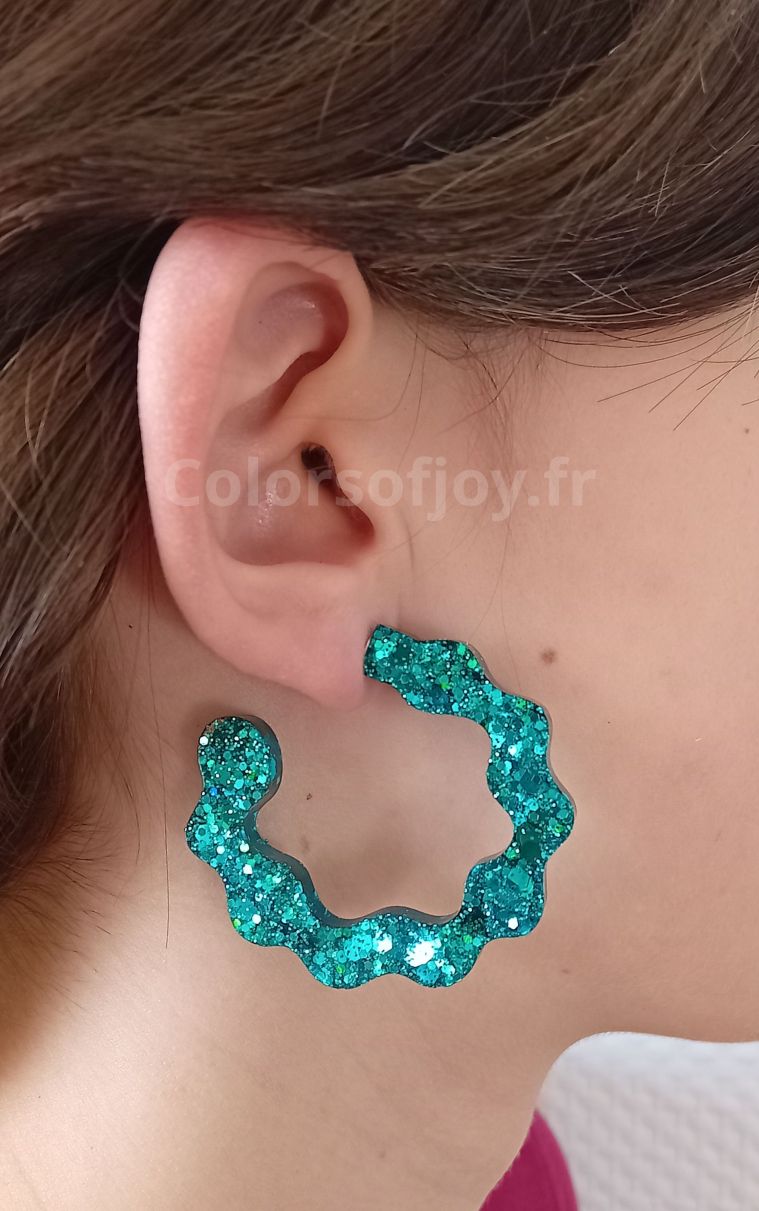 Créoles Turquoises à Paillettes