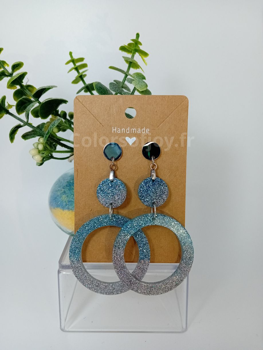 Boucles d’oreilles Bleues et Argentées à Paillettes