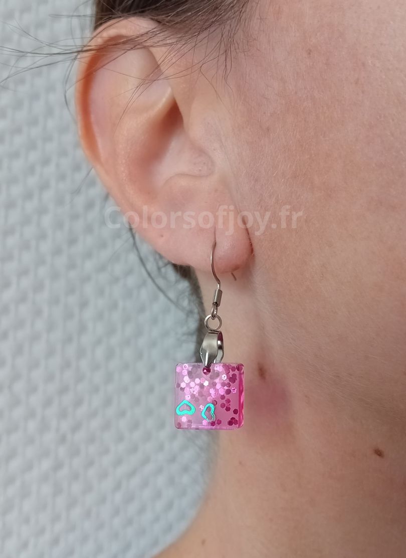 Boucles d’oreilles Roses à Paillettes