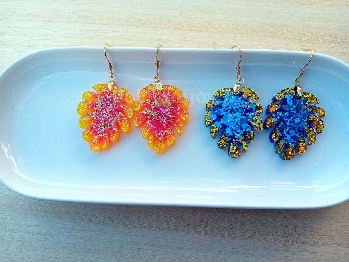 Boucles d’oreilles Dorées et Bleues à Paillettes