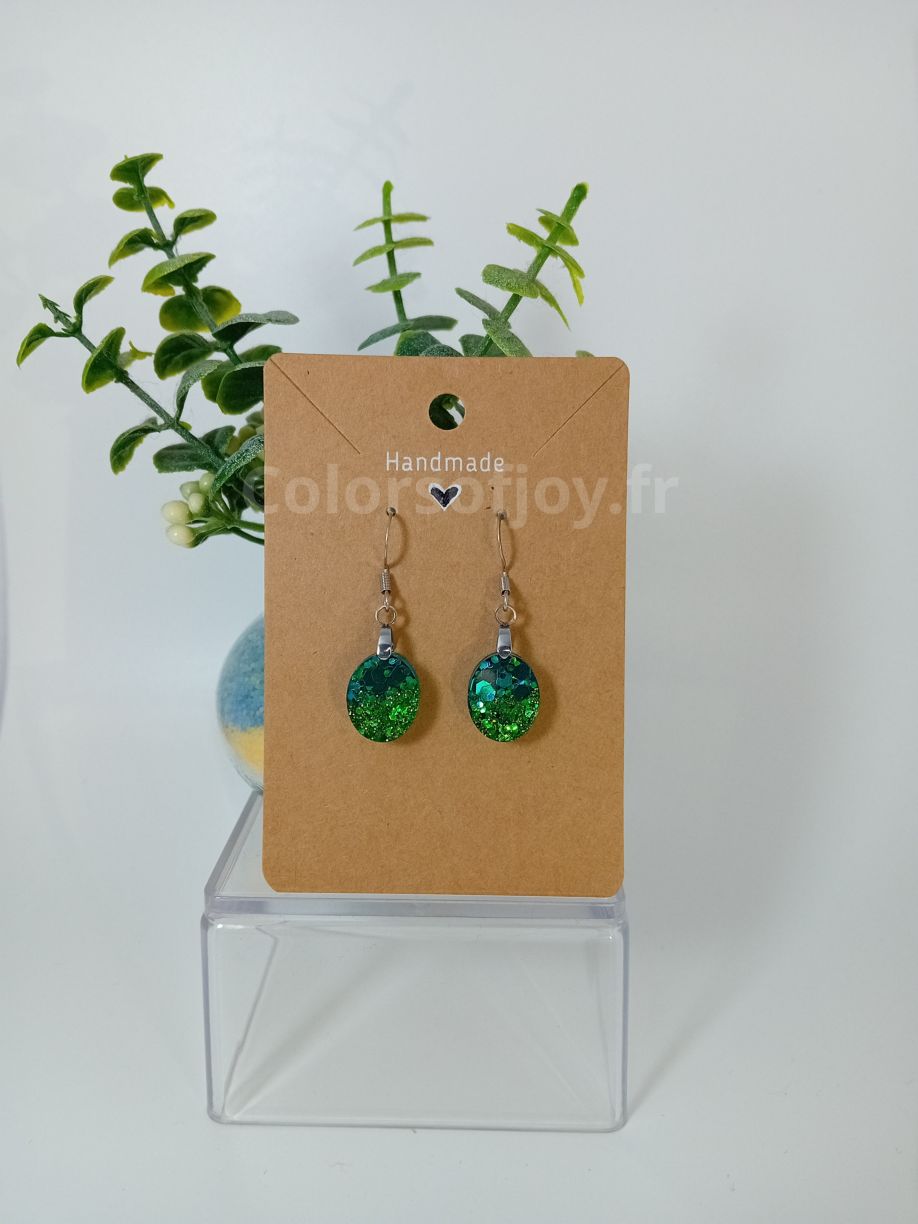 Boucles d’oreilles Vertes et Turquoises à Paillettes