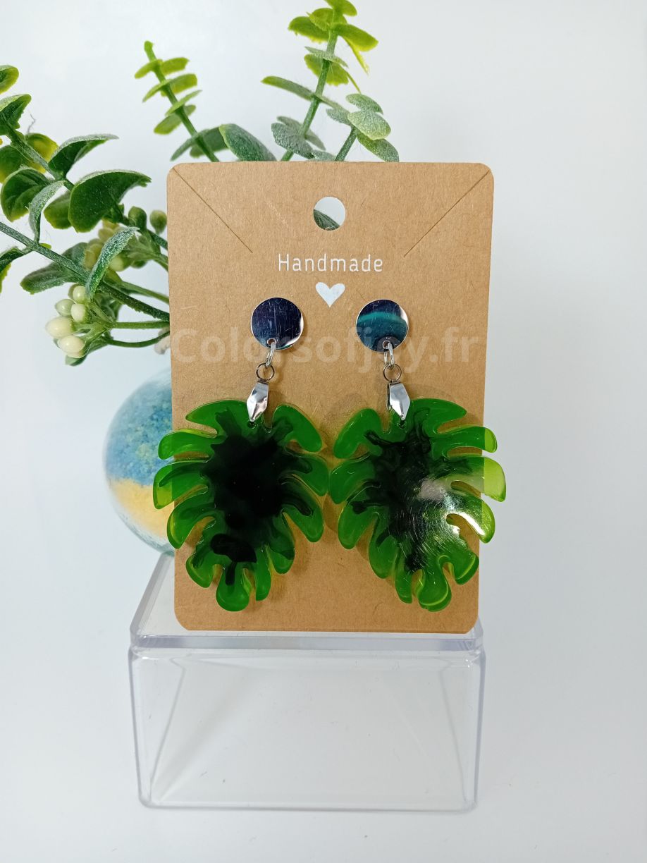 Boucles d’oreilles Vertes et Noires à Paillettes