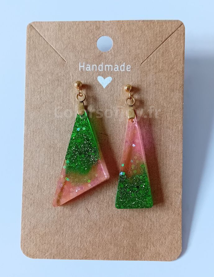 Boucles d’oreilles Vertes et Roses à Paillettes