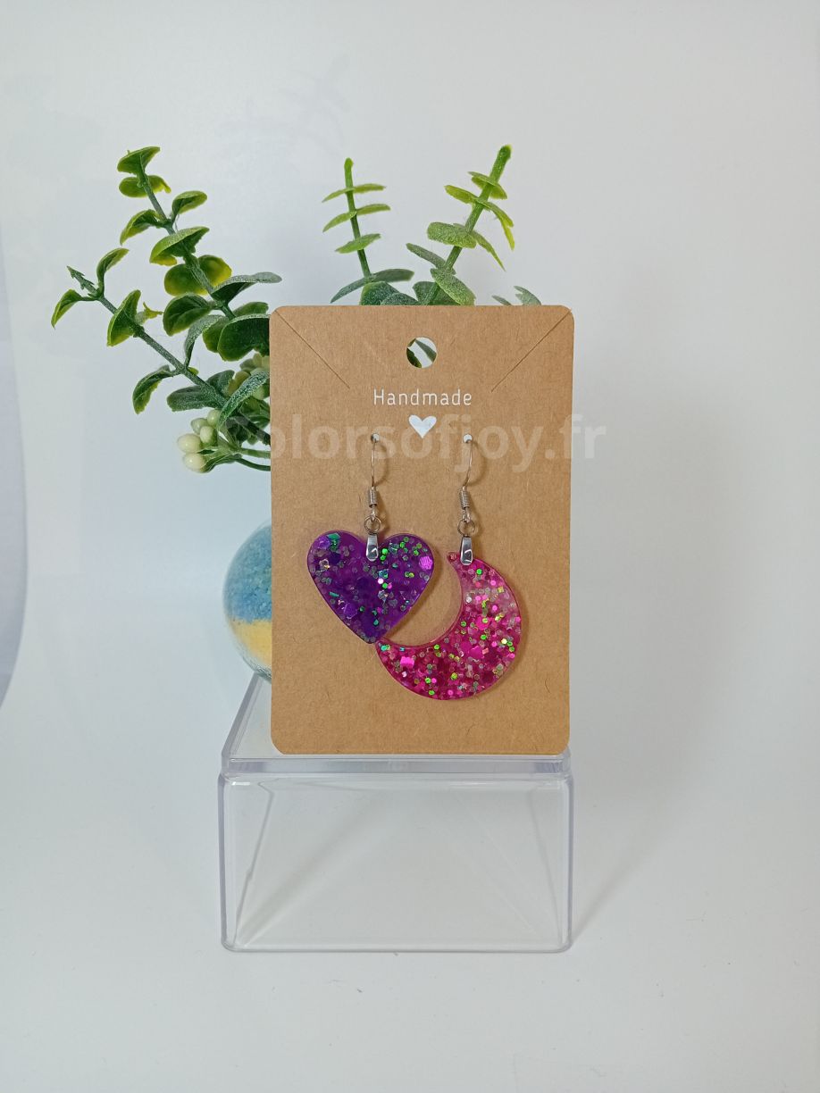 Boucles d’oreilles Violettes et Roses à Paillettes