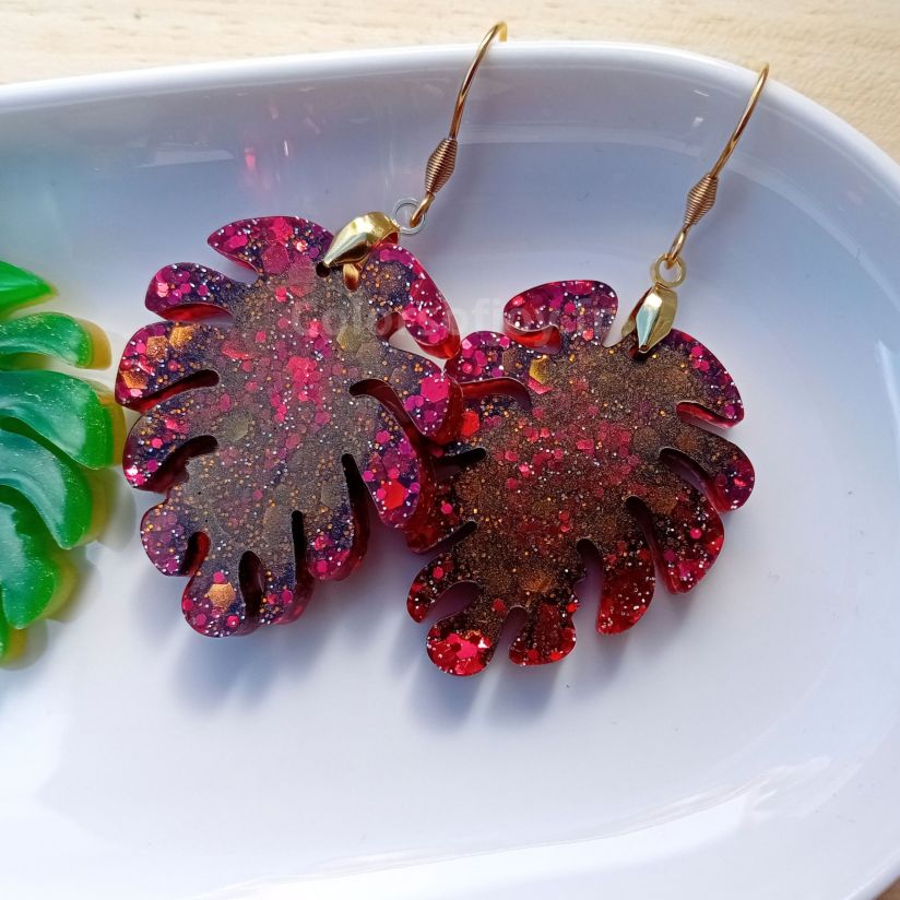 Boucles d’oreilles Rouges et Marrons à Paillettes