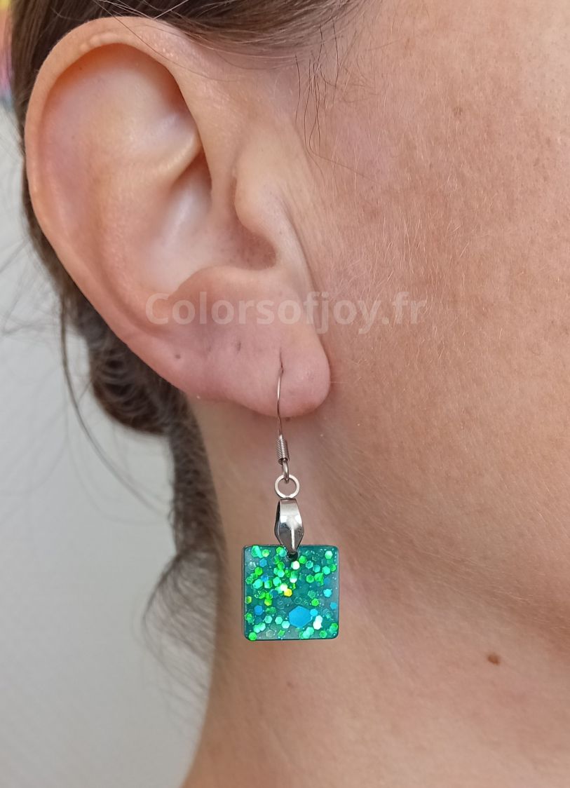 Boucles d’oreilles Turquoises à Paillettes