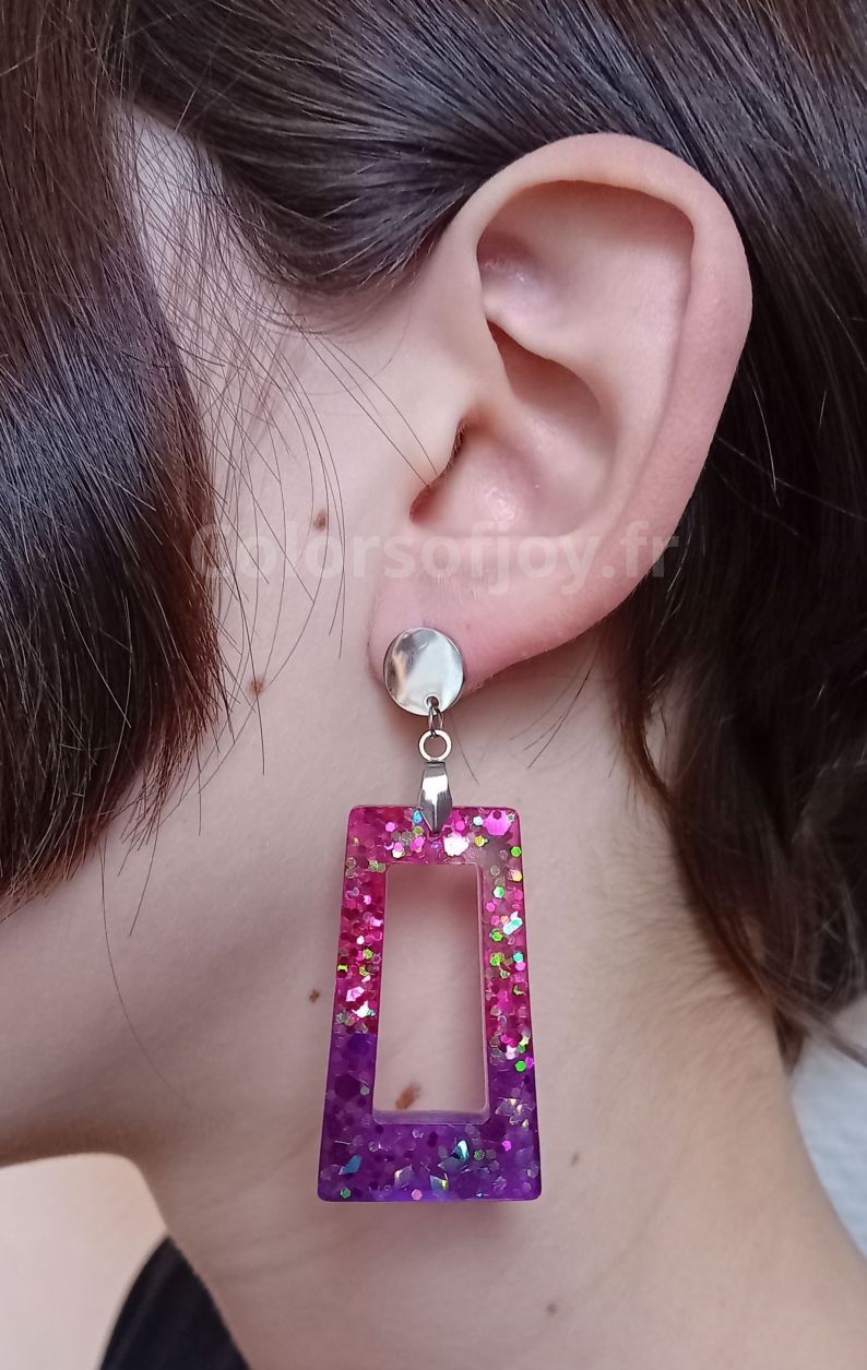 Boucles d’oreilles Roses et Violettes à Paillettes