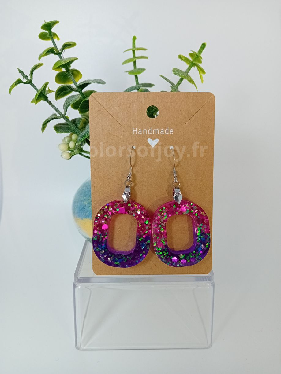 Boucles d’oreilles Violettes et Roses à Paillettes