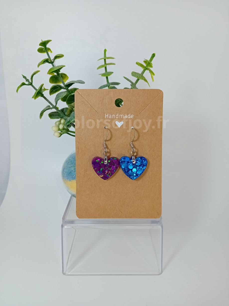 Boucles d’oreilles Bleues et Violettes à Paillettes