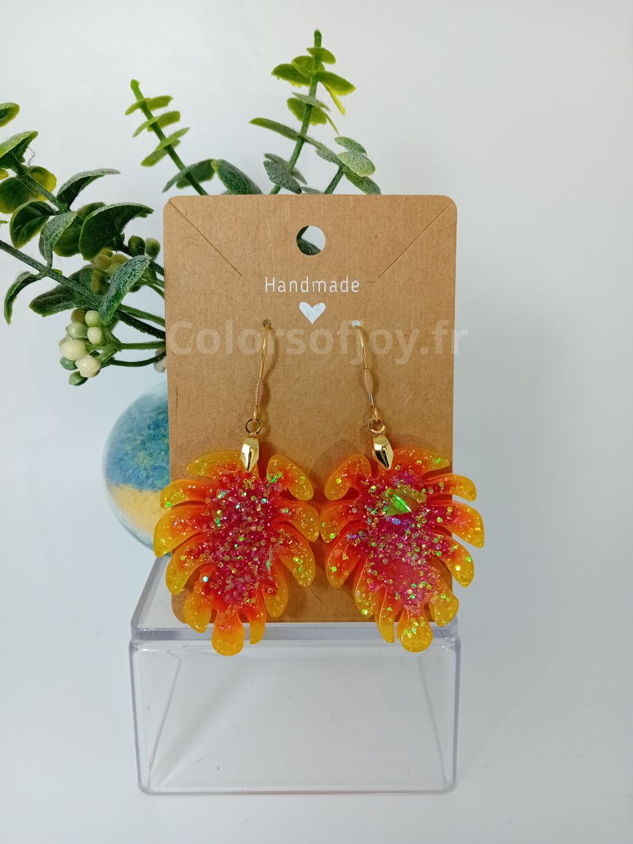 Boucles d’oreilles Jaunes et Roses à Paillettes