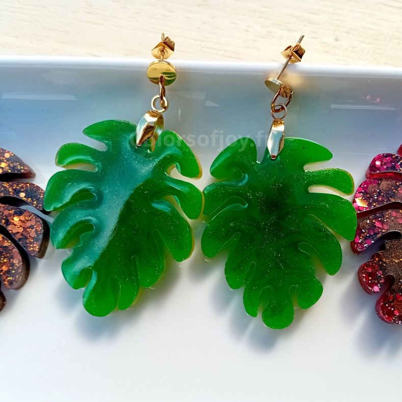 Boucles d’oreilles Vertes et Dorées à Paillettes