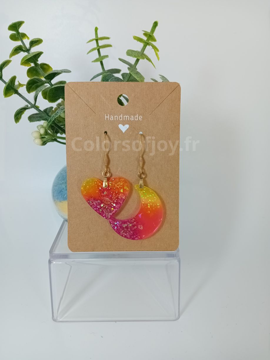 Boucles d’oreilles Roses et Jaunes à Paillettes