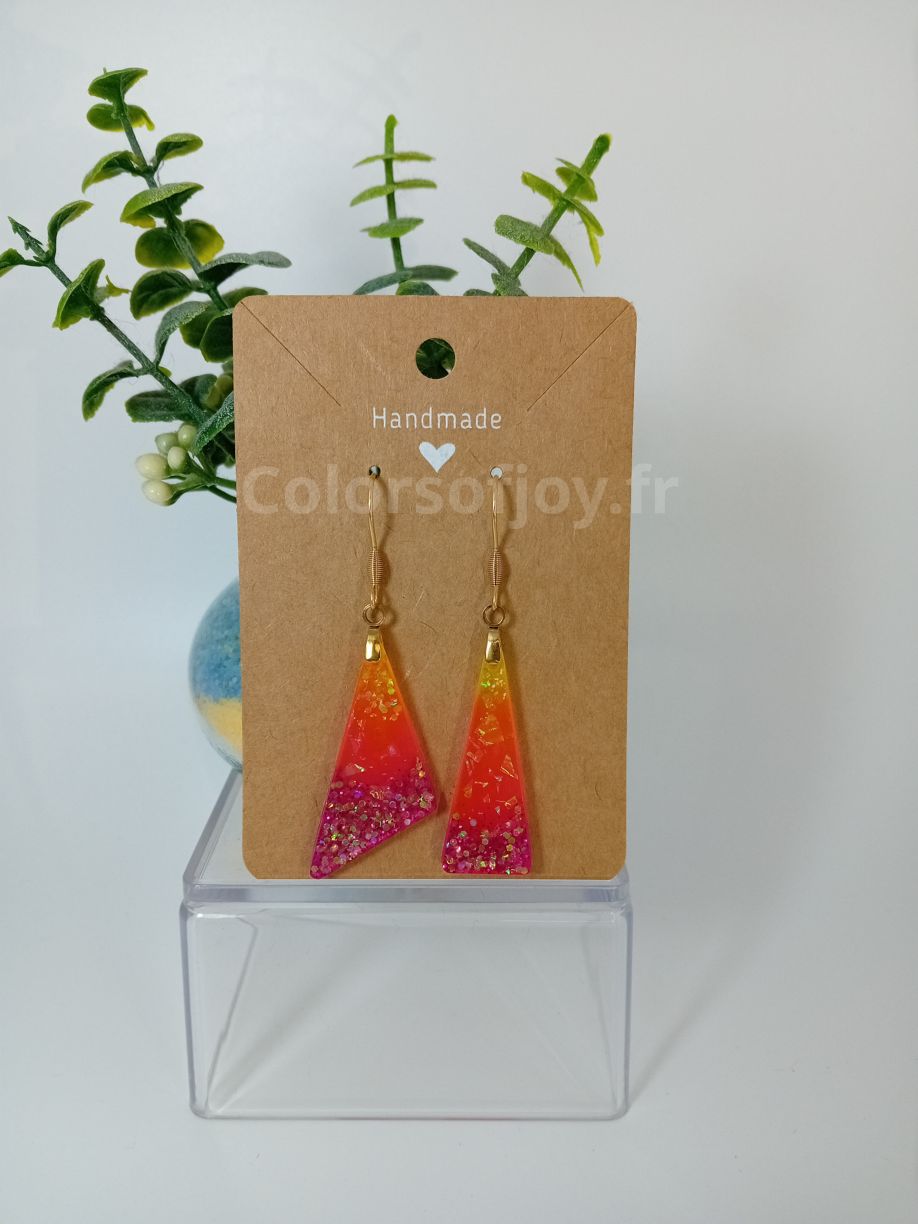 Boucles d’oreilles Roses et Oranges à Paillettes