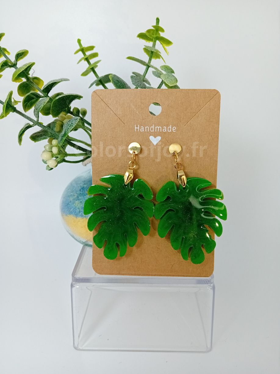 Boucles d’oreilles Vertes et Dorées à Paillettes