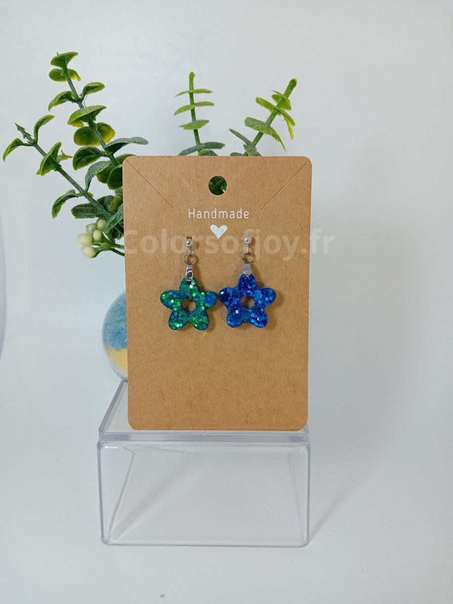 Boucles d’oreilles Turquoises et Bleues à Paillettes
