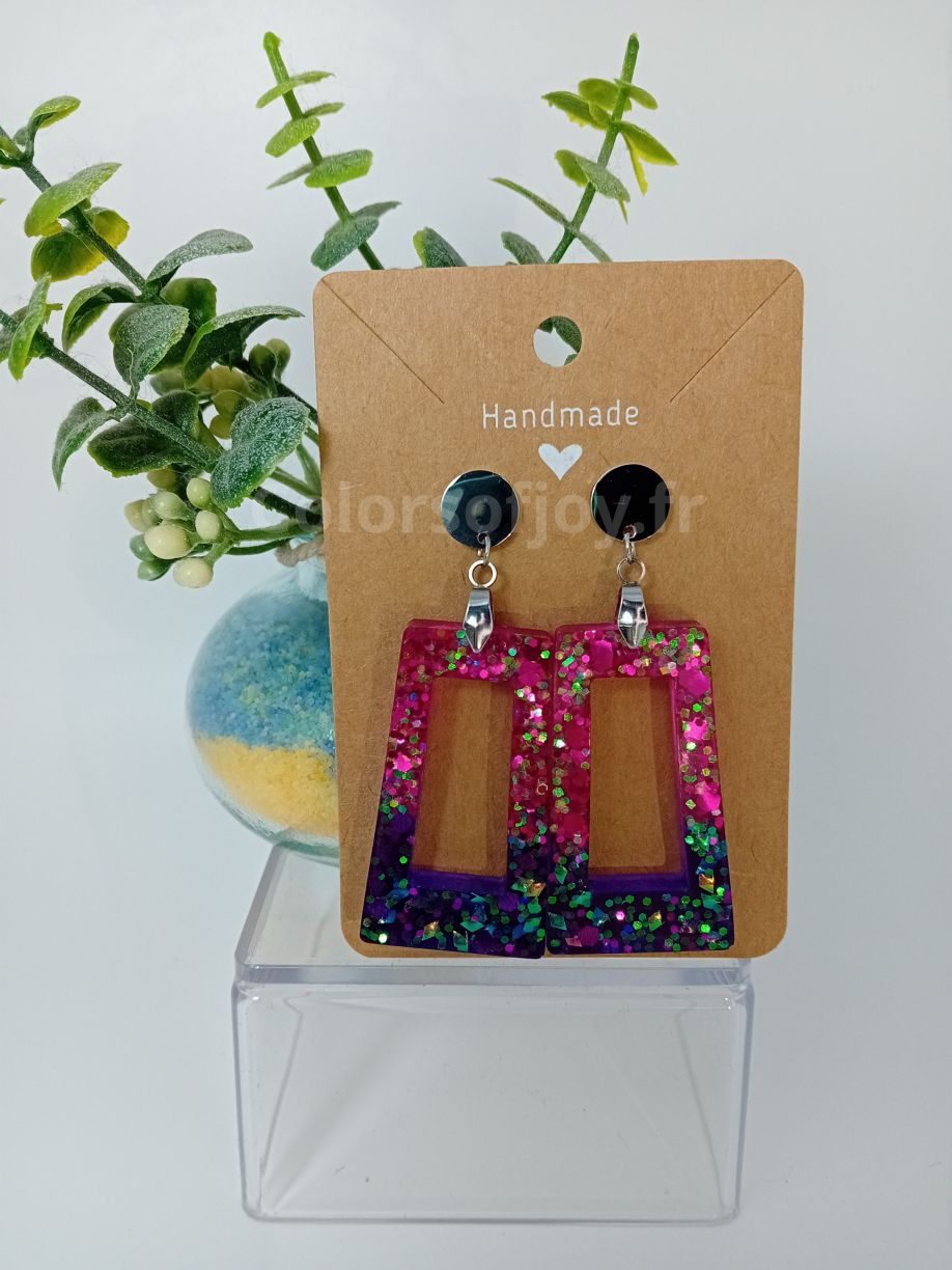 Boucles d’oreilles Roses et Violettes à Paillettes