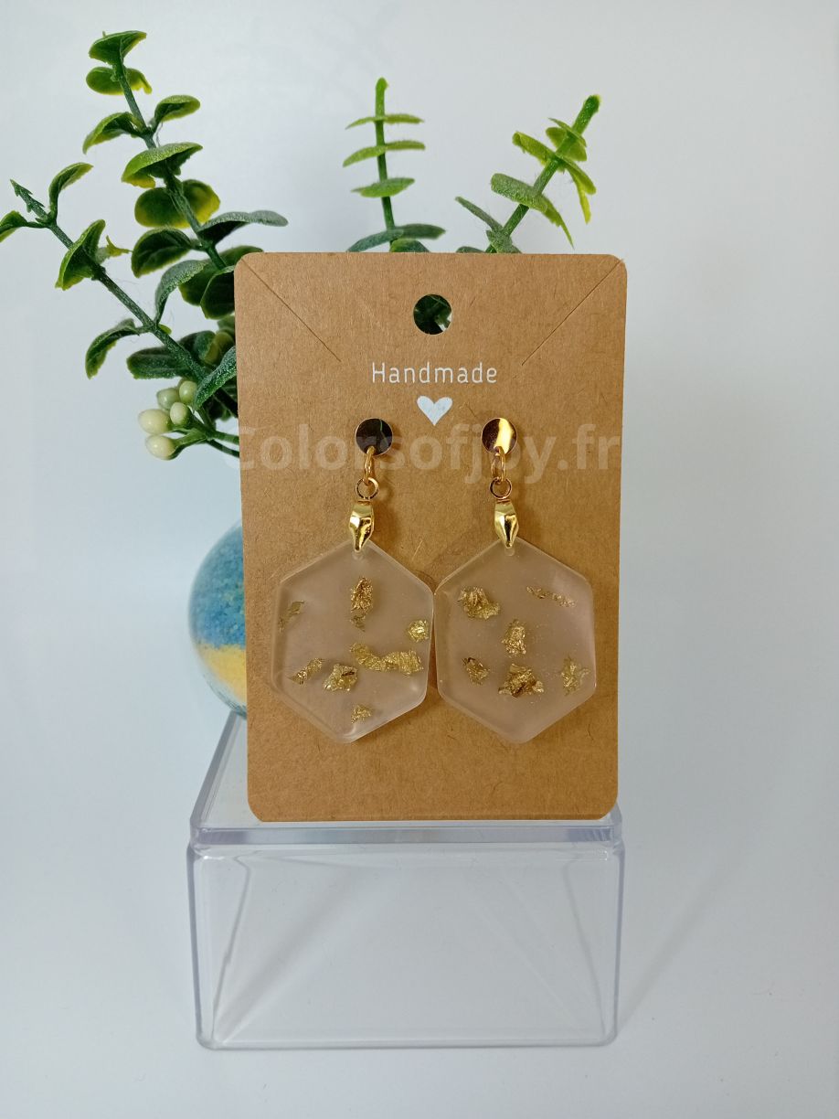 Boucles d’oreilles Précieuses Transparentes avec feuilles d’or