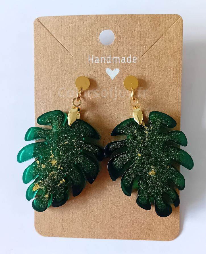 Boucles d’oreilles Vertes et Dorées à Paillettes