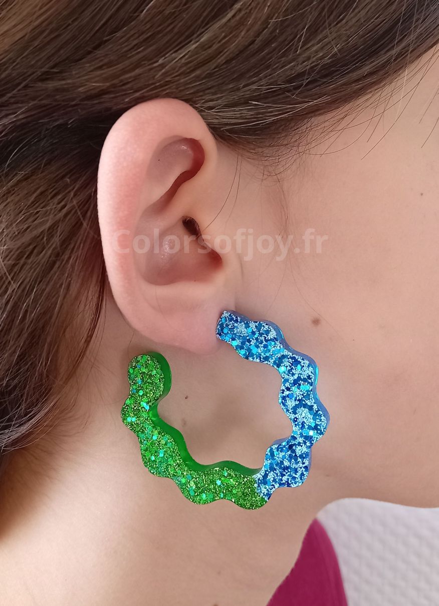 Créoles Bleues et Vertes à Paillettes