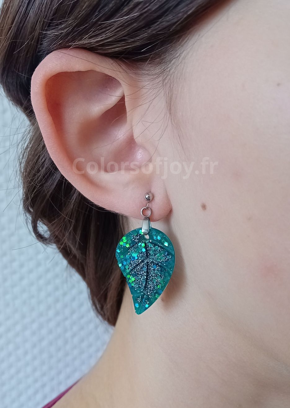 Boucles d’oreilles Turquoises à Paillettes