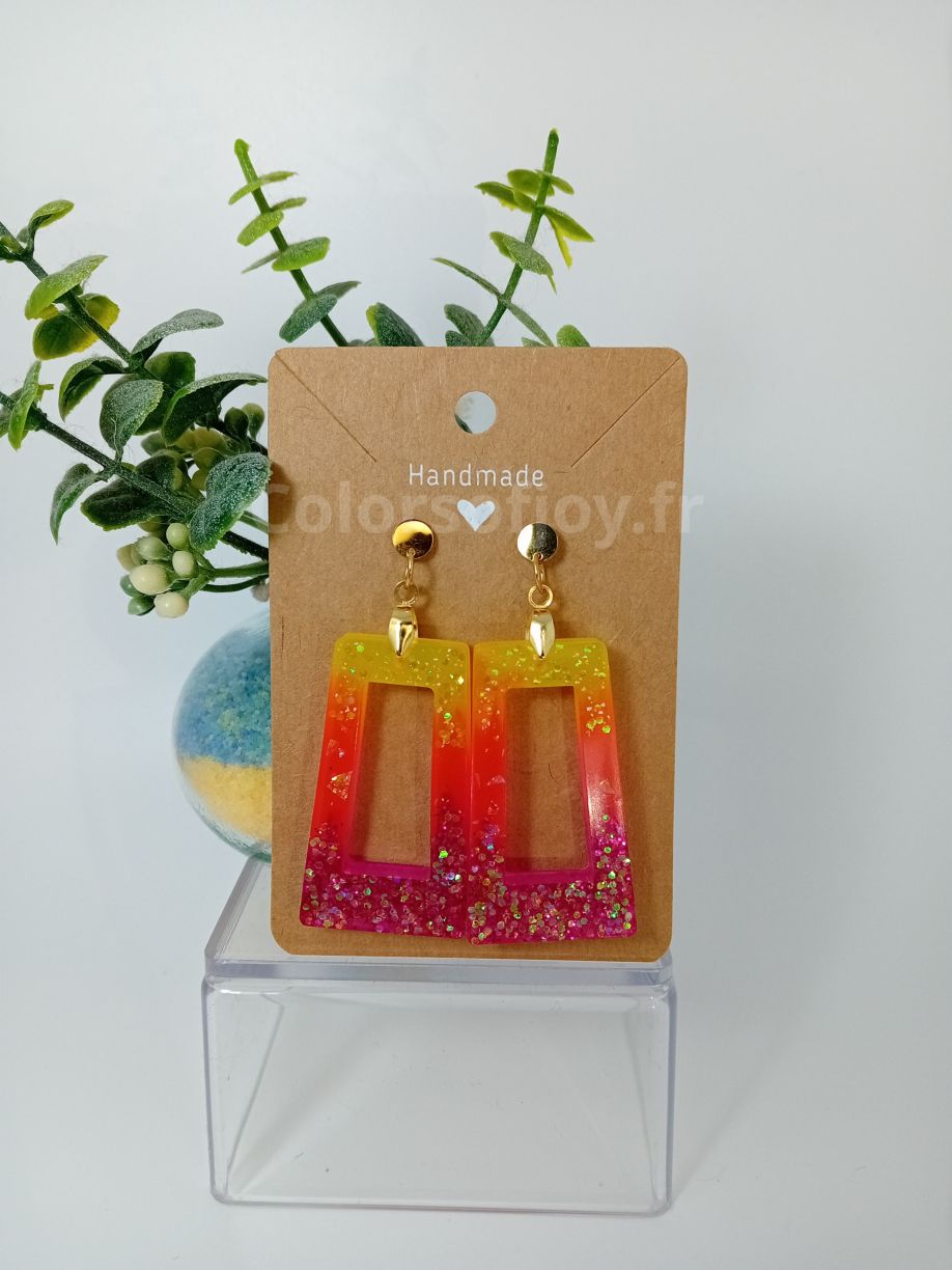 Boucles d’oreilles Jaunes, Oranges et Roses à Paillettes