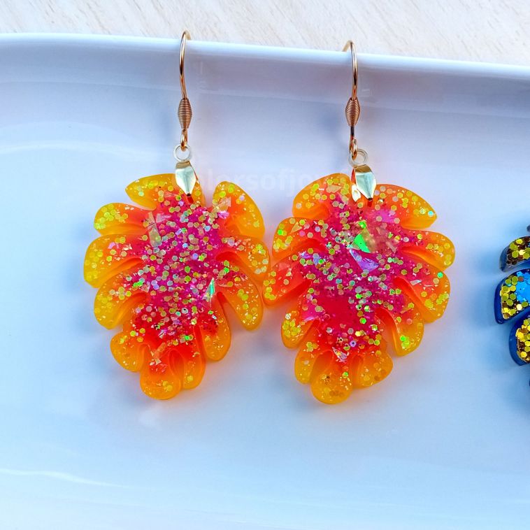 Boucles d’oreilles Jaunes et Roses à Paillettes