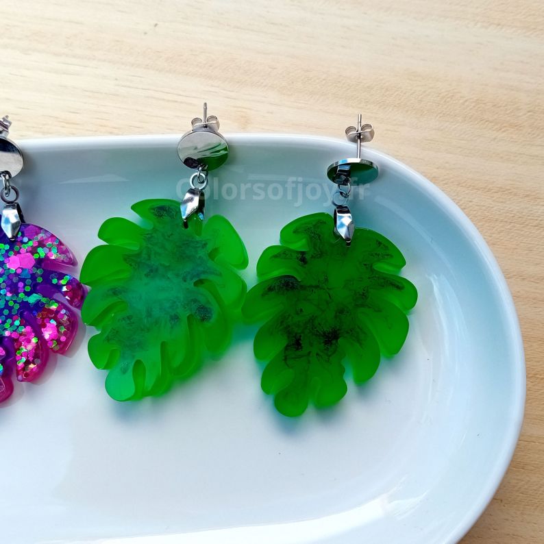 Boucles d’oreilles Vertes et Noires effet fumé 