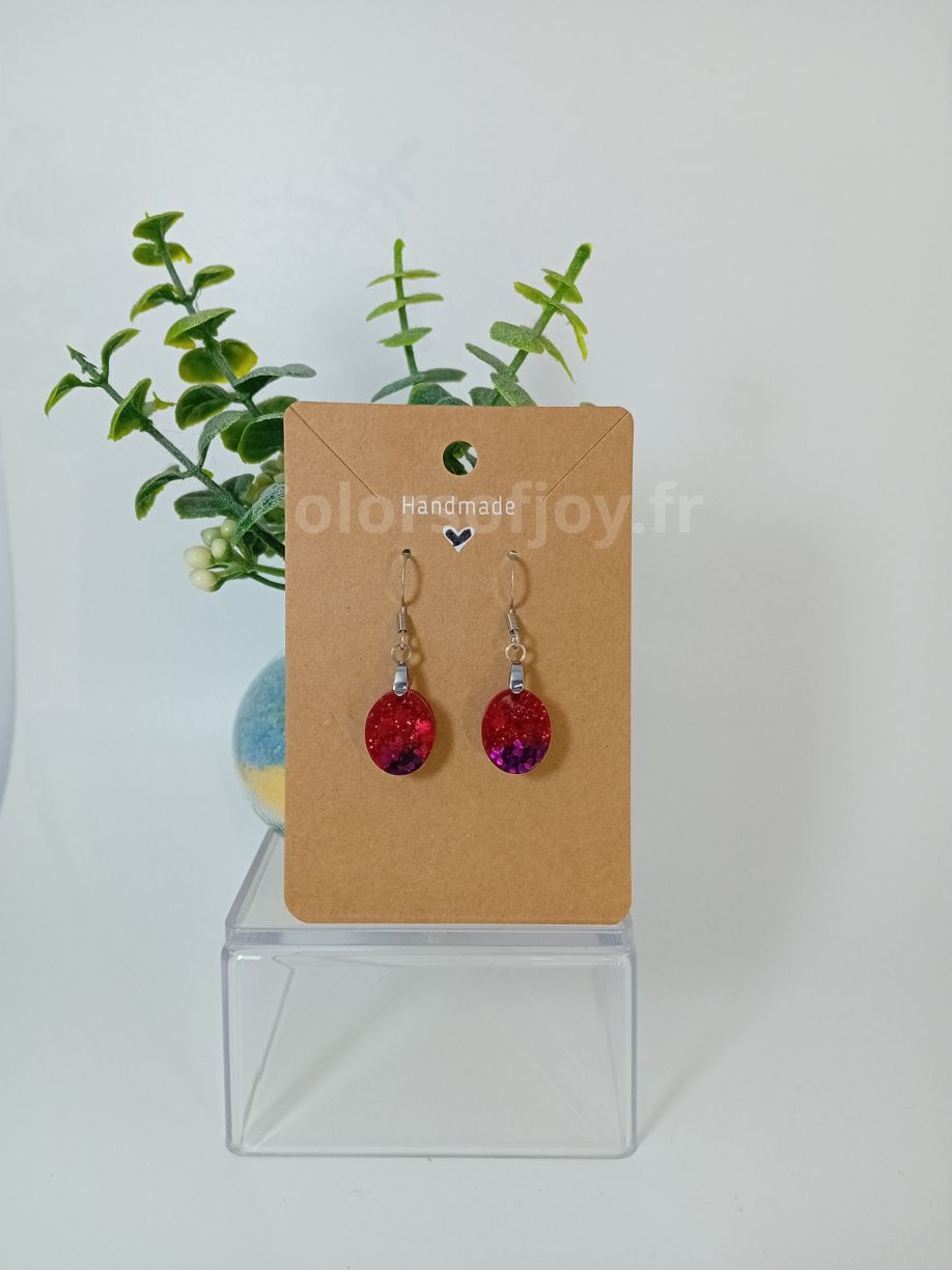 Boucles d’oreilles Violettes et Rouges à Paillettes