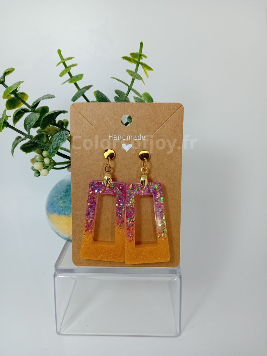 Boucles d’oreilles Violettes et Dorées à Paillettes