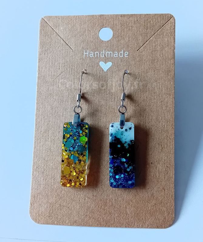 Boucles d’oreilles Dorées et Bleues à Paillettes
