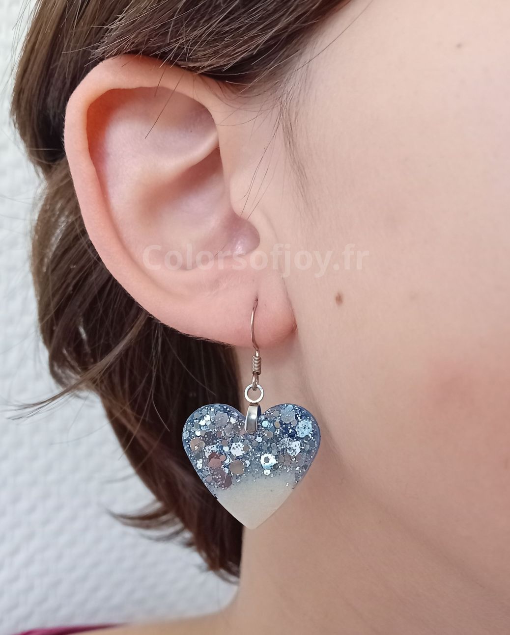 Boucles d’oreilles Argent et Bleues à Paillettes