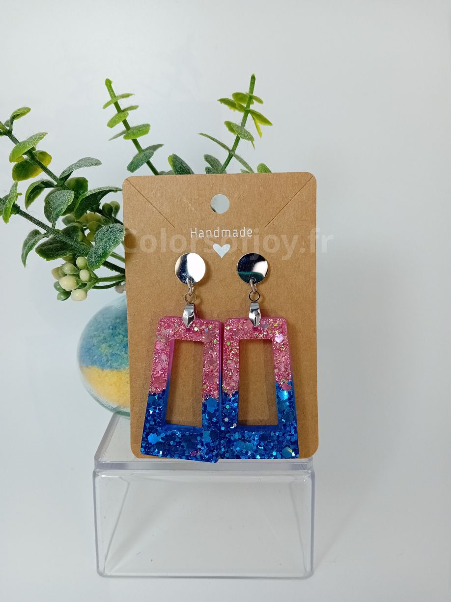 Boucles d'oreilles Roses et Bleues à Paillettes