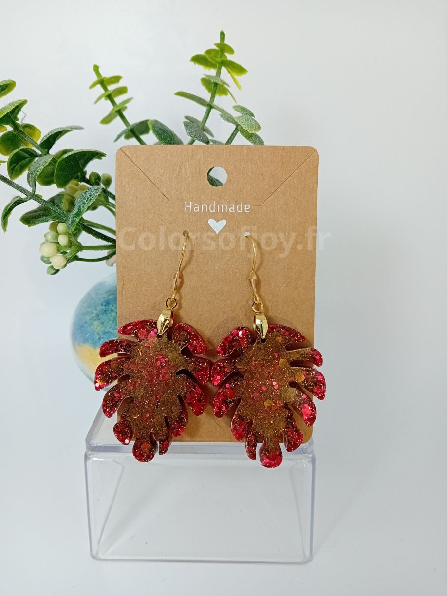 Boucles d’oreilles Rouges et Marrons à Paillettes