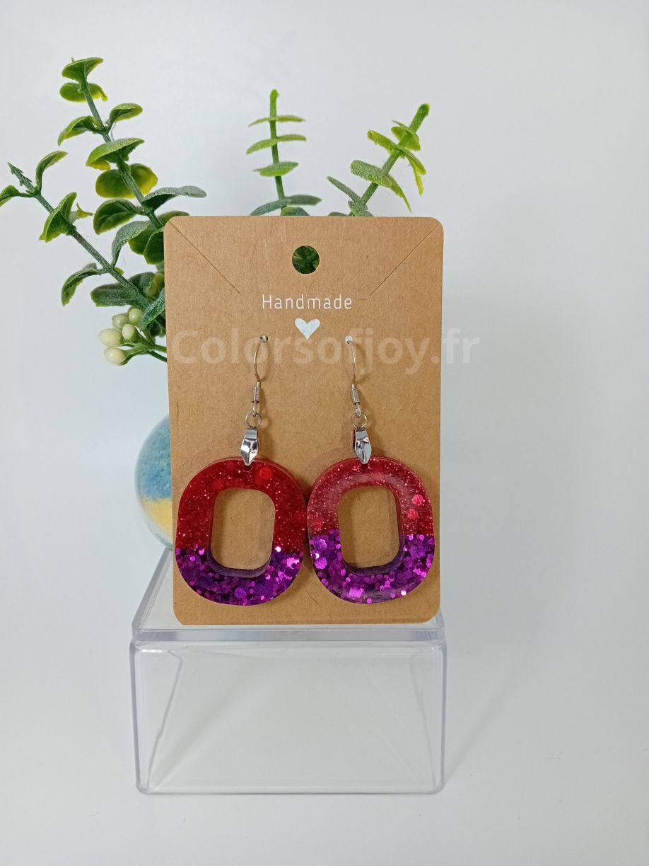 Boucles d’oreilles Violettes et Rouges à Paillettes